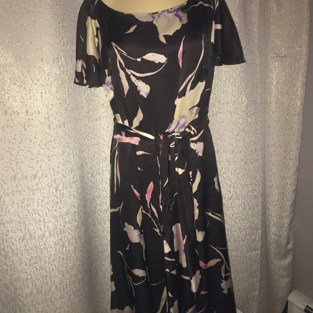 Ralph Lauren Brown Flowered Silk Dress size 8
